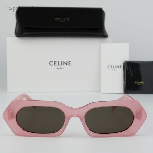 BRAND NEW Celine CL40243I 72J Shiny Opal Pink Brown  Rectangle Women Sunglasses - Picture 1 of 8